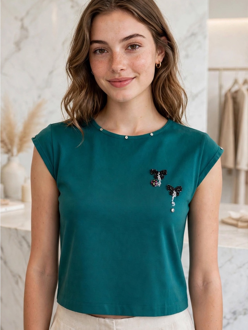 wild fable Teal Embellished Crop Top